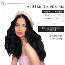 Vivien Weft Extensions, Real Hair, Remy Weft Extensions, Real Hair, Black, 60 cm, #1, 100 g