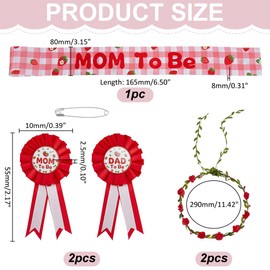 CRAFTYMELODY 6Pcs Set Strawberry Themed Sash Corsage Mom to Be Dad to Be Corsage Pins Set Polyester Ribbons Artificial Garland Headband for Pregnancy Parents Decor Supplies Party Decorations