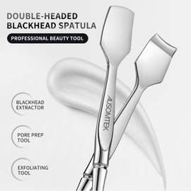 AUSOMTEK Herramienta para eliminar puntos negros, limpiador de poros y extractor de comedones, espátula facial profesional de acero inoxidable para el cuidado de la piel facial con funda de