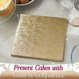 Cakebon Cakebon Cake Boards Square - Sturdy 1/2 Inch Thick Drums - 14 Inch Professionally Wrapped Edges Gold 12-Pack