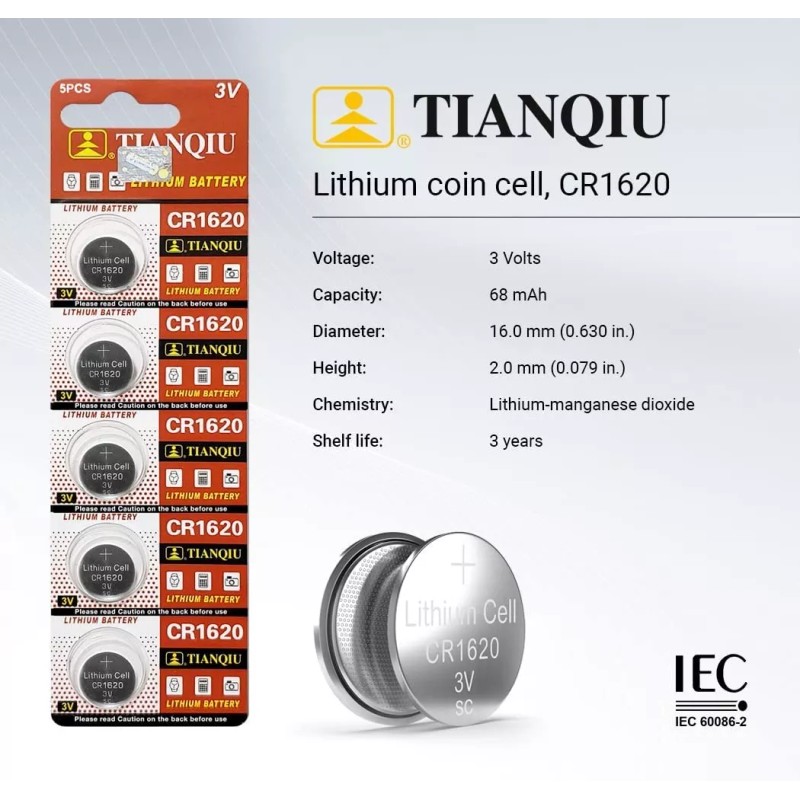 Tianqui 5 Pilas Reloj Cr1620 Tianqui Original Litio Larga Caducidad