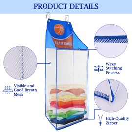 SYVOFOX 2 Pack Hanging Laundry Bags, Over Door Basketball Hoop Laundry Baskets with Zipper, Foldable Mesh Travel Laundry Hampers for Dirty Cloth Toy Towel Saving Space Storage - Basketball