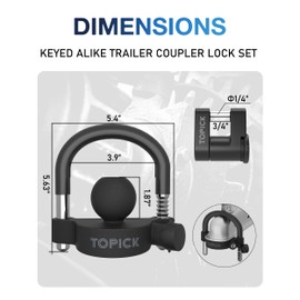 TOPICK Keyed Alike Trailer Coupler Lock Set, Trailer Lock Kit Include Universal Trailer Hitch Lock & Coupler Latch Lock, Heavy-Duty Anti-Theft Protection for 1-7/8", 2", 2-5/16" Couplers, All Black