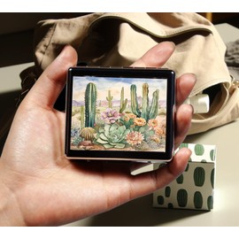 BeeGogo Cute and Stylish Metal Pill Box - Compact Portable Pill Organizer with 8 Compartments, Food-Grade Divider, Ideal for Travel, Vitamins, Jewelry, Cosmetics (Desert Blooms)