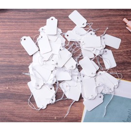 Sowaka 50 Pcs Display Tags with Hanging String Mini Writable Blank Label Display Tags for Jewelry Store Price Marking Ornament Pricing Product Clothing Hanging Tags (White, Small)