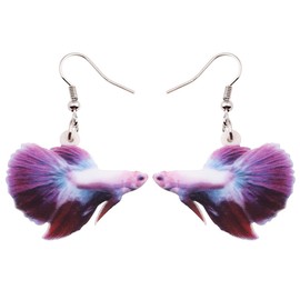 DUOWEI Acrylic Sea Guppy Fish Earrings Colorful Ocean Aniamls Drop Dangle Jewelry for Women Dainty Gifts (Purple)