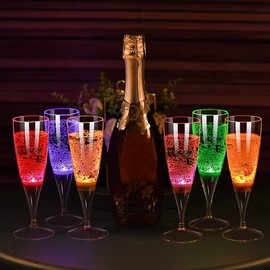 FAMI LED Wine Champagne Flute Glasses, (Set of 6 Multi-Color) Water Liquid Activated Flashing Light Up Cup Blinking Cocktail Whisky Drinkware Glow Mugs for Wedding Christmas Party Gifts
