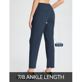 BALEAF Women's Golf Pants Petite Stretch Lightweight Travel Pants Zip Pockets Casual Work Ankle Blue S