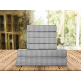 Elegant Comfort Luxury Soft Bed Sheets Dobby Stripe 1500 Premium Hotel Quality Microfiber Softness Wrinkle and Fade Resistant (4-Piece) Bedding Set, Twin XL, Stripe Silver Grey