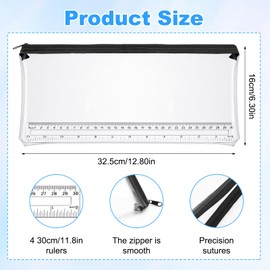 Meng Jiaran 4 PCS Clear Pencil Case for Exams + 4 PCS 30cm Ruler, 32 cm Large Transparent Pencil Case, See Through Pencil Case with Black Zip for School Home Trave