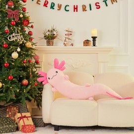 MaoGoLan Large Axolotl Plush Body Pillow,Big Axolotl Plush Pillow Toy,XL Axolotl Stuffed Animal for Kids, Axolotl Plush Glow in The Dark, Christmas Valentine Birthday Gift Blue