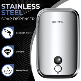 Bertreno Commercial Soap Dispenser Wall Mount Stainless Steel Soap Dispensers Liquid Manual Anti-Leak Pump Hand Soap Dispenser for Bathroom Kitchen Silver (17 fl.oz./500ml)