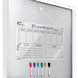 XINFAQAQ Weekly Planner Wipe Clean Reusable Acrylic Glass Weekly Planner for Household Plan Office School Kitchen 30 x 20 cm with 6 Whiteboard Pens & Hanging Ropes for Hanging (KIT 3)