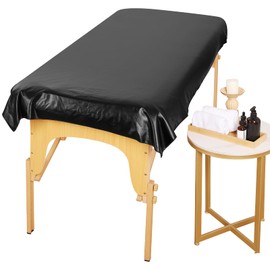 Waxing Pad for Esthetician Bed – Waterproof PU Leather Spa Massage Table Cover with Elastic Straps, Lash Bed Cover Wipeable & Reusable, Black, 78" x 35.4"