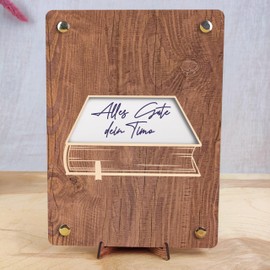 Buch Gutschein - XL Geldgeschenk aus Holz inkl. Ständer | Bücher - Geburtstagskarte für Buchliebhaber, Buchgutschein, Grußkarte Bücherwurm, Grußkarte Buch