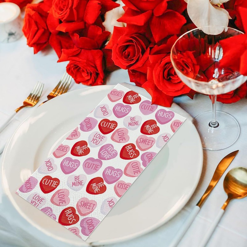 Horaldaily 100 Valentine Disposable Paper Decorative Guest Napkins, Pink Tiny