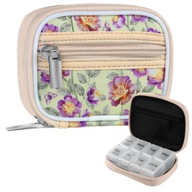 Pill Case Weekly Travel Pill Organizer for Purse with Removable 7 Day Pill Box Premium Neoprene Pill Container for Travel Purse Accessory, Vitamin, Supplement, Small Pieces Arrangement-Flower