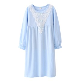Allmeingeld Junior Girls' Lace Trim Nighties Princess Sleep Shirts Long Sleeve Blue Size 12