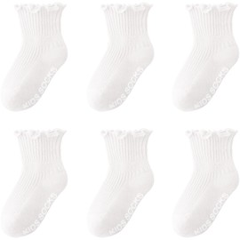 DRESHOW Infant Ruffle Lace Socks Non-slip Plain Frilly Baby Socks Newborn Toddlers Girls Ankle Dress Socks