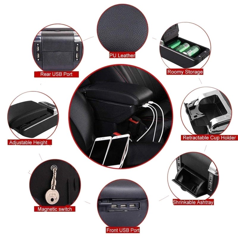 Tocsho Armrest Box for Kia Rio 2012-2016 Double Layer Front