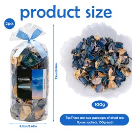 Griwuut Potpourri Bags -Dried Flowers, Home Fragrance & Decorative Bowl Vase Filler, Table/Home Decor - 2 Bags (8.1oz) (Blue)