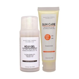 Nuestra Tierra Cosmética Koji Gel Despigmentante con Ácido Glicólico, Ácido Kójico y Vitamina C + Sun Care FPS 50+, 100ml c/u