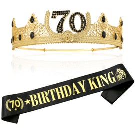 TITIKADI 70TH Birthday King Crown and Birthday King Sash,70TH Birthday Gifts for Men. Birthday Party Decoration for Men(Gold)