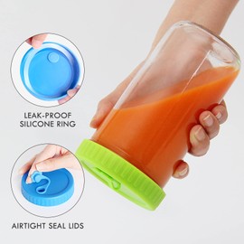 4 Pack Glass Cups Set - 22 oz Mason Jar with Multicolor Lids and Straws, Reusable Iced Coffee Cup Wide Mouth Bubble Cups, Smoothie Bobo Cup, Tumbler Drinking Bottle for Pearl Tea,Juice,Smoothies