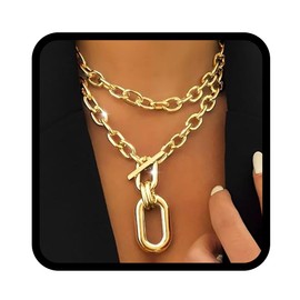 CLOACE Chunky Choker Necklaces Layered Pendant Necklace Chain Punk Thick Necklace Accessories for Women (gold)