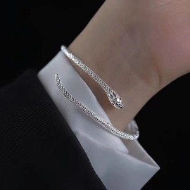 Zeshimb Silver Snake Bracelet Open Snake Cuff Bangle Bracelet Adjustable Serpent Wrap Bypass Bracelet Funny Bendable Serpent Animal Cuff Bracelet Jewelry for Women