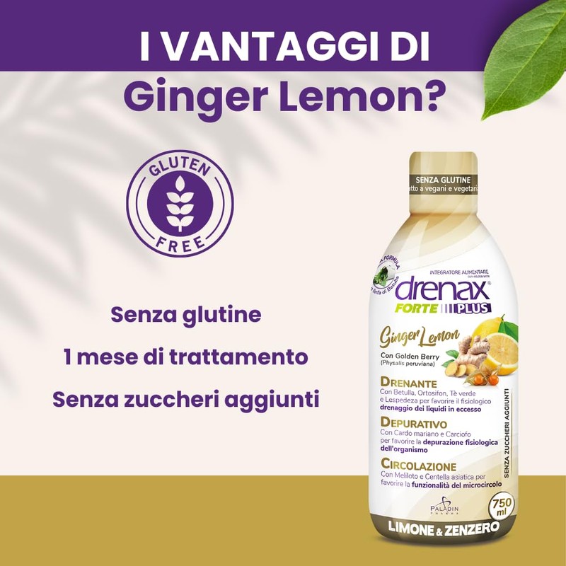 Drenax Forte Ginger&Lemon Integratore Alimentare 750 ml, 1