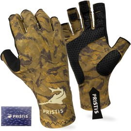 Pristis Half-Finger Fishing Gloves, UPF 50+ Breathable Quick Drying Fingerless Sun Gloves for Women Men, Fly Fishing Hunting Paddling Sailing Kayaking Hiking Canoeing Cycling (Canyon CAMO, S - M)