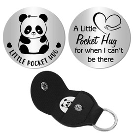 CREATCABIN Panda Keychain Pocket Hug Token Leather Keychain Stainless Steel Engraved Meaningful Gift for Boyfriend Commemorative Coin Long Distance Relationship Gifts for Valentines' Day 2.8 x 1.9in