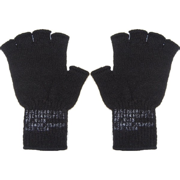 Fingerless Wool Gloves Genuine GI Military Cold Weather Type II Inserts Tactical Liners USA Made (Black)