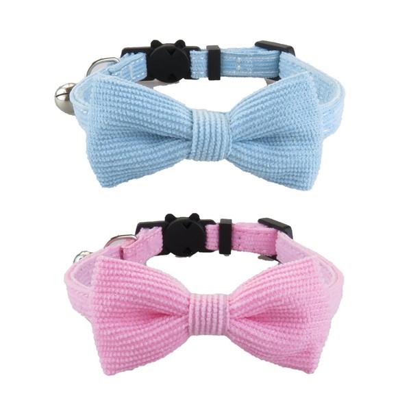 SSKHE 2 Ultra Soft Cat Collars, Natural Cotton Cord with