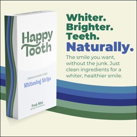 Happy Tooth Natural Teeth Whitening Kit - Strips for Sensitive Teeth - Natural Ingredients & Flavors - Enamel Safe - Dentist Formulated & Recommended - Fresh Mint 28 Strips (14 Treatments)