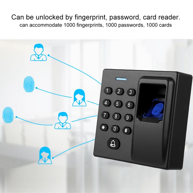 Access Control System Keypad Fingerprint Card Reader Password Black DC12V