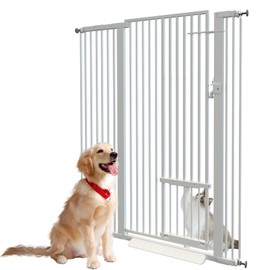 55.11" Extra Tall Cat Gate 29.5-46 Wide Cat gate for Doorway Pet Gate with Cat Doors NO Drilling Pressure Mount Kit for Cats and Dogs Indoor Doorways liveing Room Bedroom-White