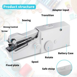 Blizzow Handheld Sewing Machine, Mini Portable Sewing Machine, Electric Household Quick Repairing Tool with Measure Tape for Fabric, Kids Cloth, Handicrafts, Home Travel Use