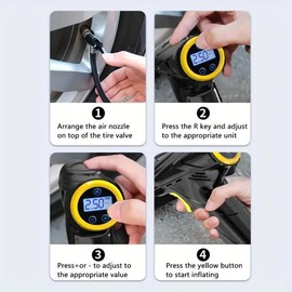 Cordless Tyre Inflator Air Compressor, ibforcty 150PSI Portable Car Tyre Pump, 12V 6000mAh with Tire Gauge Pressure and 4 Nozzle, Electric Digital with LED for Car, Motorcycle, Bicycle, Balls