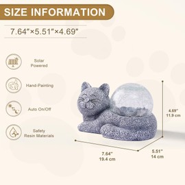 Fashionoda Solar Cat Garden Statue Lights for Outdoor Decor with Cracked Glass LED Figurine Lighting Resin Succulent Cat Decorations Patio Lawn Yard Housewarming Mom Gifts