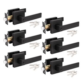 KNOBWELL 6 Pack Heavy Duty Black Interior Door Handles Keyed Entry Door Knobs Lockset, Matte Black Keyed Entry Door Levers, Black Interior Door Handles 2.13 lb One Lever