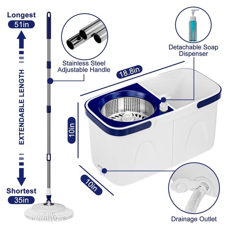Spin Mop and Bucket with Wringer Set, Mop Bucket System