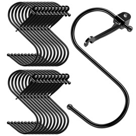 Sopito S Hooks, Hooks for Hanging, Pack of 20 Hanger Hooks with Safety Buckle, Metal Hooks, Fits Diameter within 3 cm, for Kitchen Wardrobe, S Hooks, Black