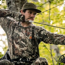 First Lite Men’s Wick Hoody - Merino Wool Ultralight Camo Hunting Base Layer, Quick Dry, UV Protection Hunting Clothing, Dry Earth, Large