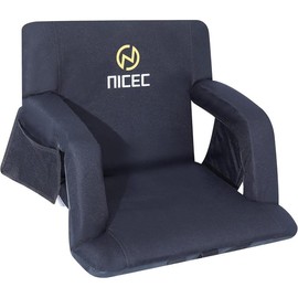 Floor Chair, Bleacher Chairs, Stadium Seats, 5 Reclining Positions Waterproof Cushion, Ultralight, Foldable, Extra Thick Padding, with Shoulder Straps & Net Pockets - Color: Black 1 Pack, Number of Items: 1