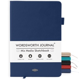 Wordsworth & Black A5 Mixed Media Journal 96 Mix Pages, Hardcover Leather, 190 GSM Paper, Journaling Notebook for Work & Sketching, Journals for Women, Men - Gifts Box Included Blue