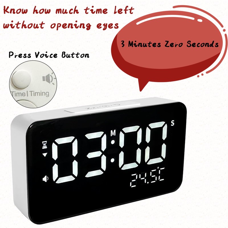 Talking Alarm Clock and Countdown Timer, Hourly Chime for Visually
