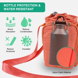 Insulated Water Bottle Holder with Adjustable Strap & Pocket, Fits 16oz, 24oz, 32oz, 40oz Tumbler, Durable Water-Resistant Carrier Sling Bag for Hiking, Camping, Gym, Travel Use (Black)