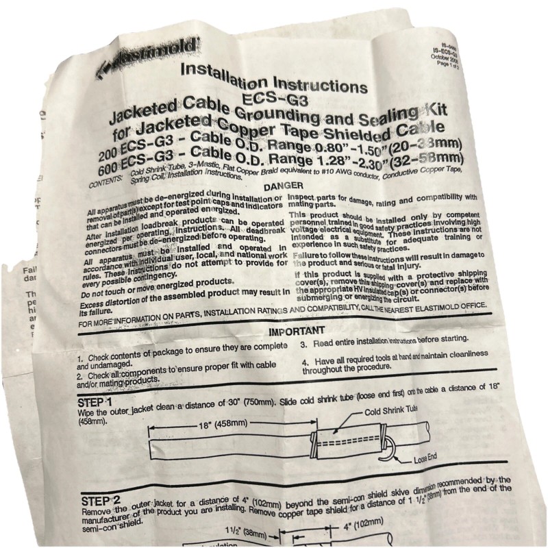Elastimold New Elastimold ECS-G3 Jacketed Cable Grounding And Sealing Kit
